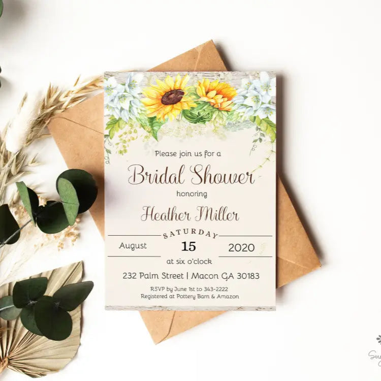 Rustic Country Sunflower Bridal Shower Invitation - Premium  from Sugar and Spice Invitations - Just $1.95! Shop now at Sugar and Spice Paper