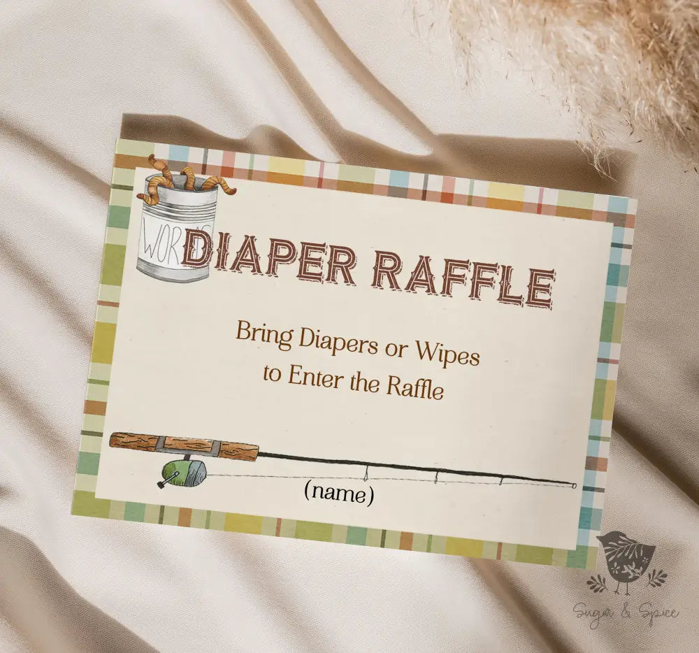 Rustic Fishing Diaper Raffle - Premium Paper & Party Supplies > Paper > Invitations & Announcements > Invitations from Sugar and Spice Invitations - Just $1.25! Shop now at Sugar and Spice Paper