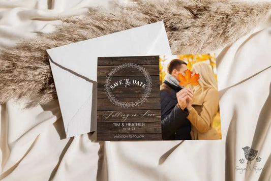 Rustic Photo Fall Save the Date - Premium Paper & Party Supplies > Paper > Invitations & Announcements > Invitations from Sugar and Spice Invitations - Just $2.50! Shop now at Sugar and Spice Paper