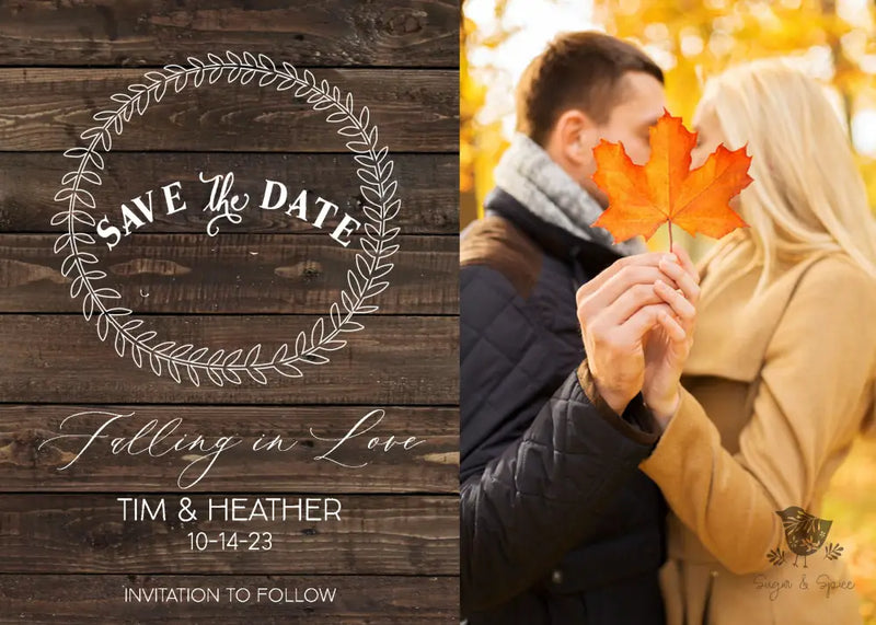 Rustic Photo Fall Save the Date - Premium Paper & Party Supplies > Paper > Invitations & Announcements > Invitations from Sugar and Spice Invitations - Just $2.50! Shop now at Sugar and Spice Paper