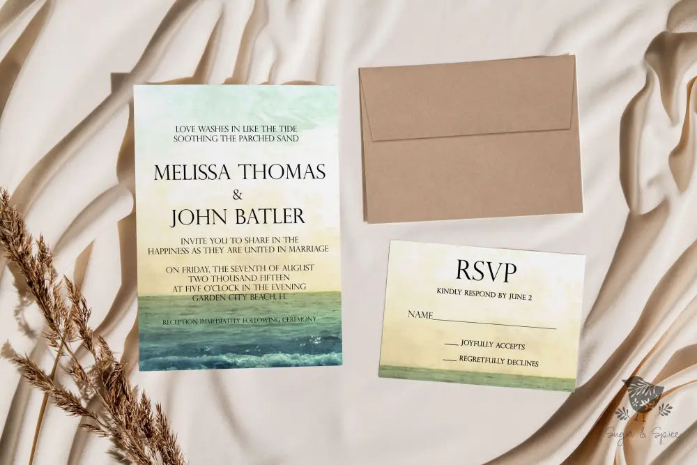 Sandy Beach Wedding Invitation - Premium from Sugar and Spice Invitations - Just $2.15! Shop now at Sugar and Spice Paper