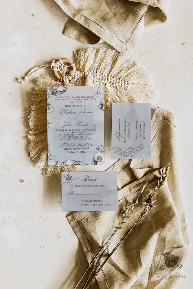Shell Watercolor Beach Wedding Invitation - Premium from Sugar and Spice Invitations - Just $2.10! Shop now at Sugar and Spice Paper
