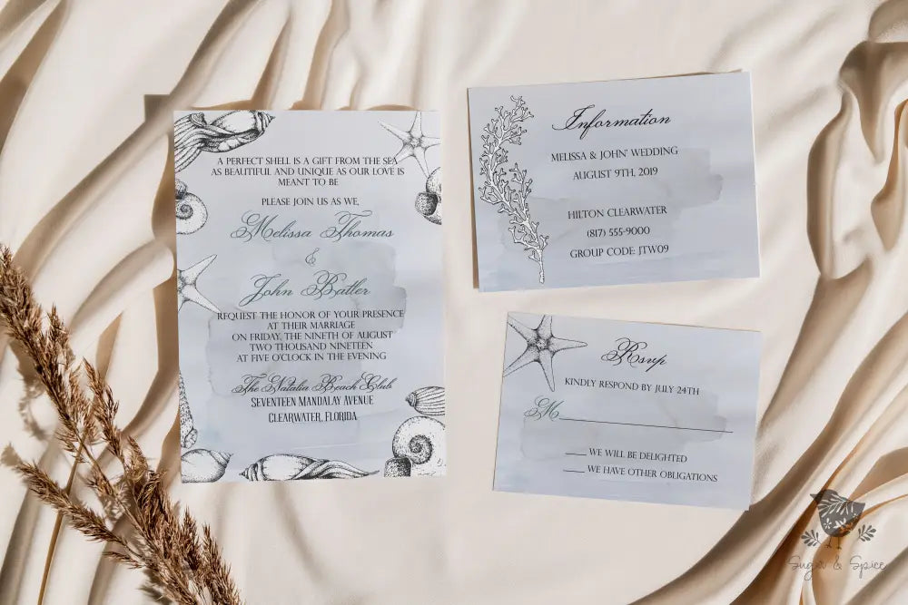 Shell Watercolor Beach Wedding Invitation - Premium from Sugar and Spice Invitations - Just $2.10! Shop now at Sugar and Spice Paper