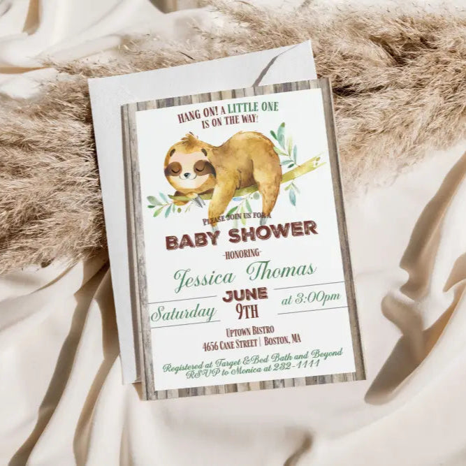 Sloth Baby Shower Invitation - Premium from Sugar and Spice Invitations - Just $1.95! Shop now at Sugar and Spice Paper