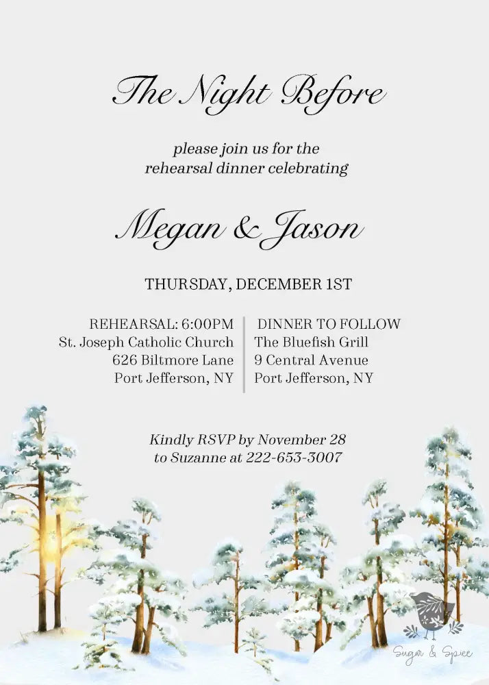 Snow Forest Pine Rehearsal Dinner Invitation - Premium from Sugar and Spice Invitations - Just $2.15! Shop now at Sugar and Spice Paper