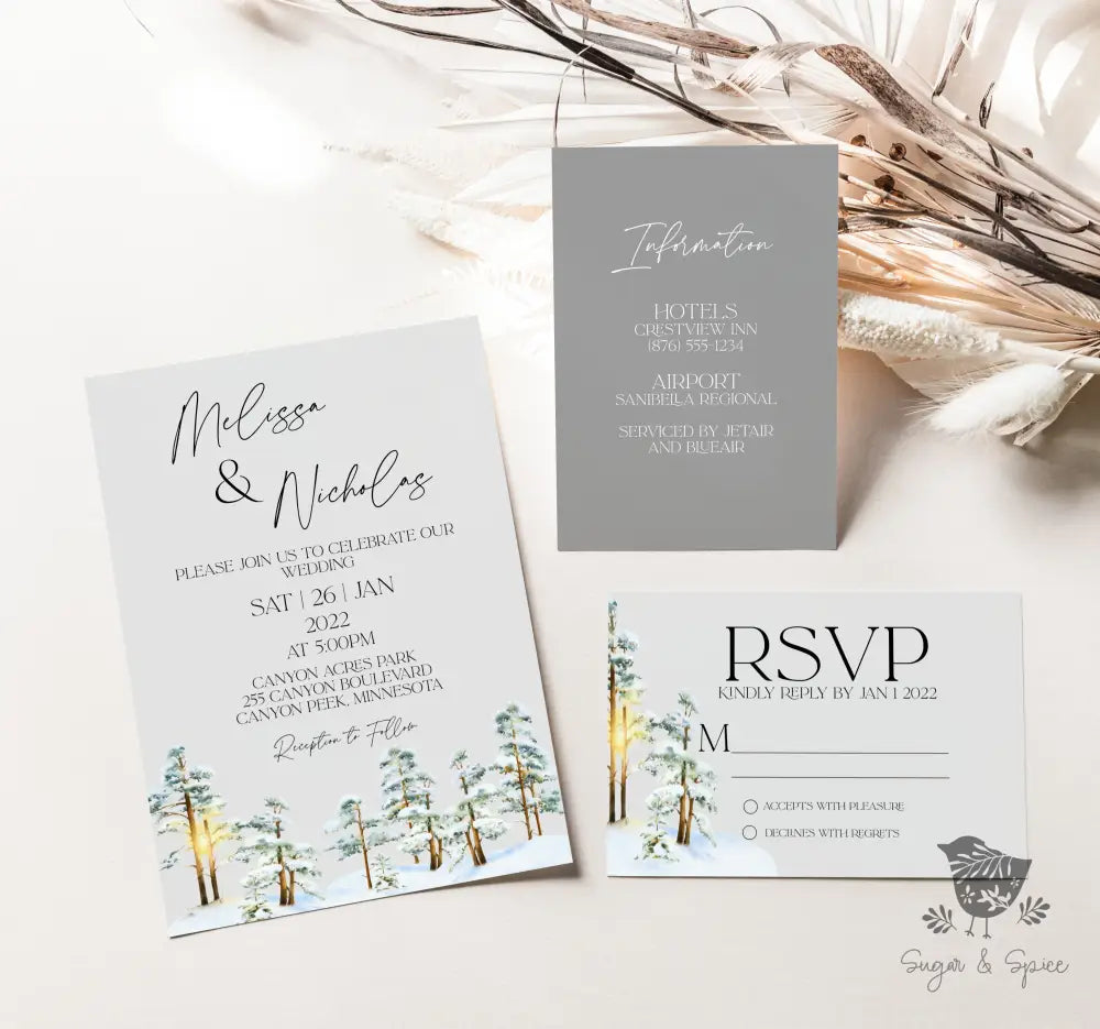 Snow Forest Pine Wedding Invitation - Premium from Sugar and Spice Invitations - Just $2.15! Shop now at Sugar and Spice Paper