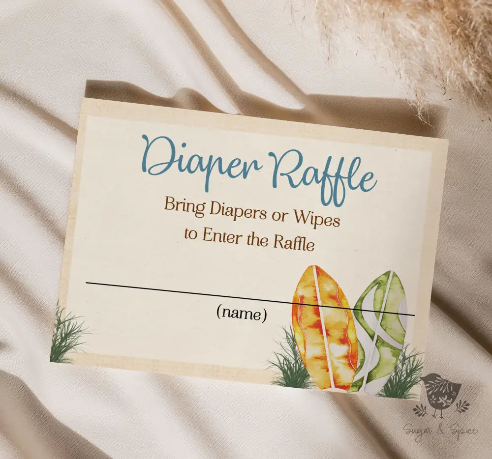 Surfing Beach Diaper Raffle - Premium Paper & Party Supplies > Paper > Invitations & Announcements > Invitations from Sugar and Spice Invitations - Just $1.25! Shop now at Sugar and Spice Paper