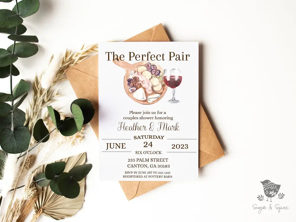 The Perfect Pair Wine Couples Bridal Shower Invitation - Premium from Sugar and Spice Invitations - Just $1.95! Shop now at Sugar and Spice Paper