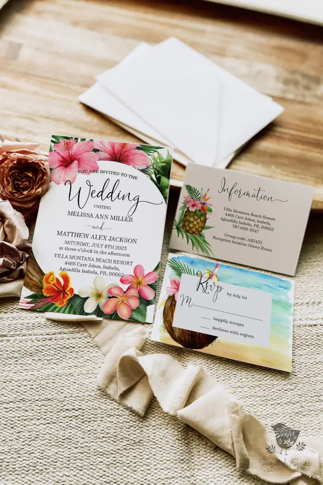 Tropical Destination Full Colour offers Print Wedding Invite on Ivory Stock