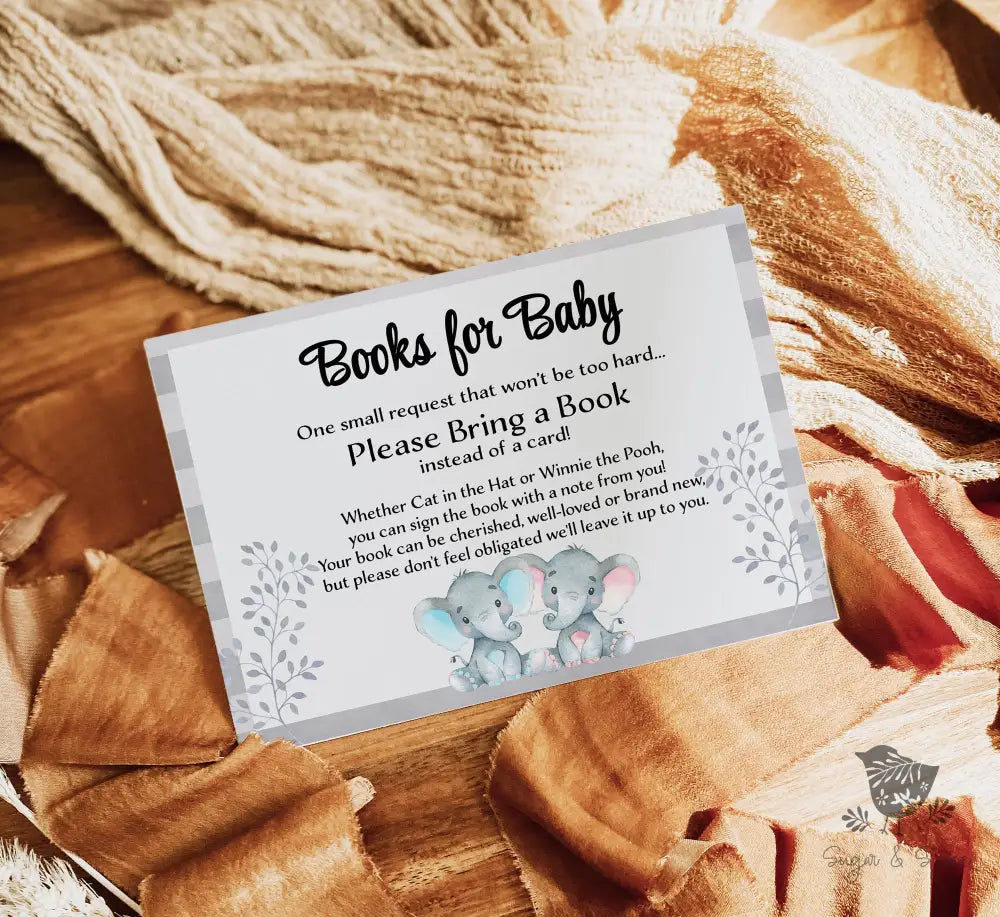 Twin Elephant Books for Baby - Premium Paper & Party Supplies > Paper > Invitations & Announcements > Invitations from Sugar and Spice Invitations - Just $1.50! Shop now at Sugar and Spice Paper