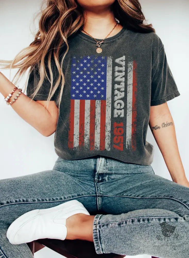 US Flag Vintage Birthday T-Shirt - Premium T-Shirt from Printify - Just $22.38! Shop now at Sugar and Spice Paper