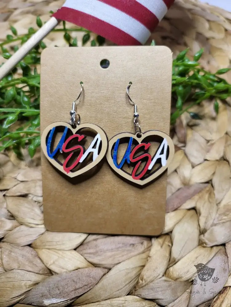 USA Wood Dangle Earrings - Premium  from Sugar and Spice Invitations - Just $11.25! Shop now at Sugar and Spice Paper