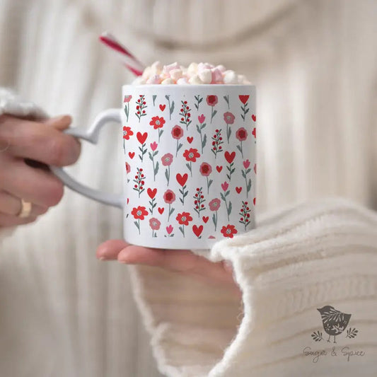 Valentine Flowers Heart-Shaped Mug - Premium Mug from Printify - Just $20! Shop now at Sugar and Spice Paper