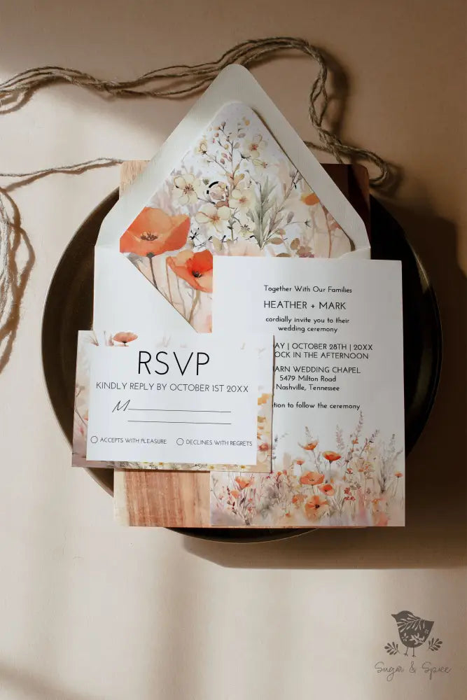 Watercolor Fall Flowers Wedding Invitation Suite - Premium  from Sugar and Spice Invitations - Just $2.15! Shop now at Sugar and Spice Paper