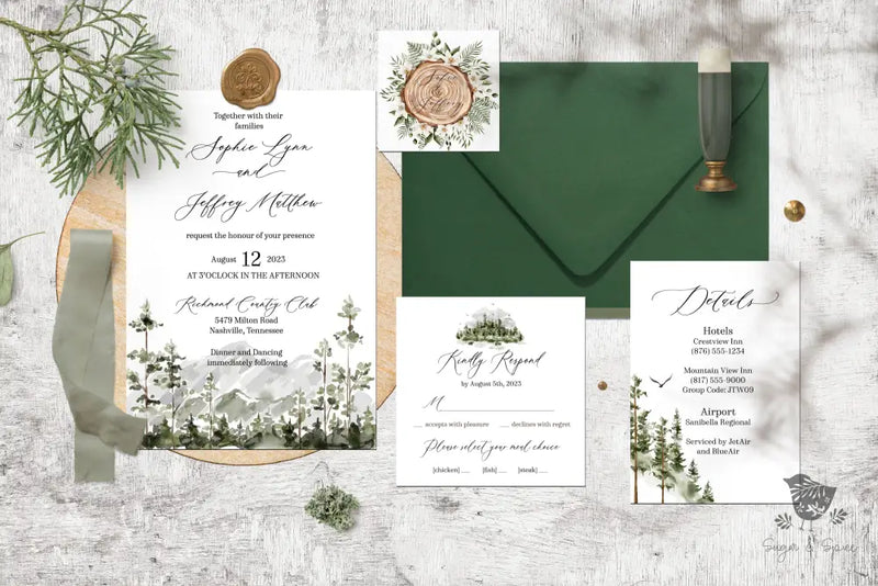 Watercolor Mountain Wedding Invitation - Premium  from Sugar and Spice Invitations - Just $2.10! Shop now at Sugar and Spice Paper