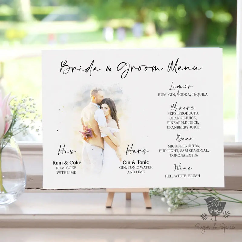Watercolor Photo Bride and Groom Signature Drink Sign - Premium  from Sugar and Spice Invitations - Just $25! Shop now at Sugar and Spice Paper