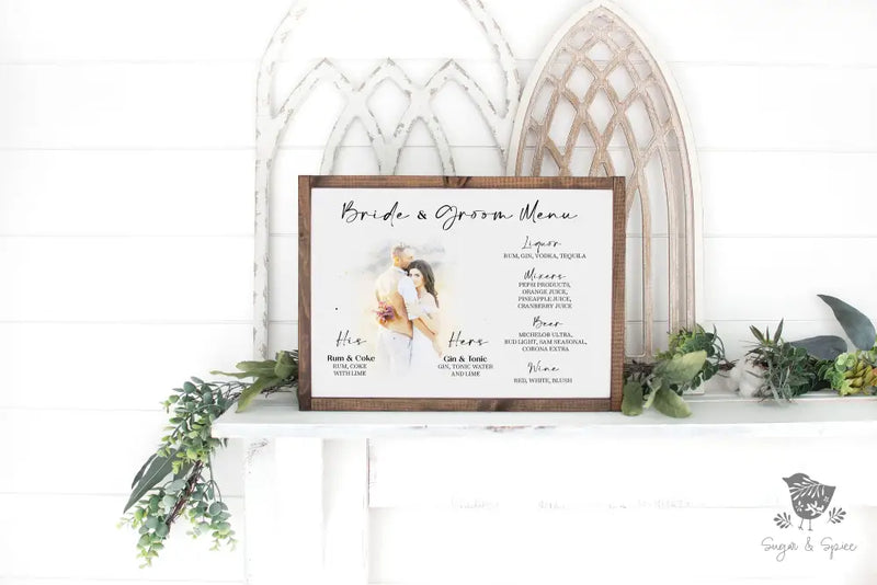 Watercolor Photo Bride and Groom Signature Drink Sign - Premium  from Sugar and Spice Invitations - Just $25! Shop now at Sugar and Spice Paper