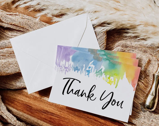 Watercolor Rainbow Thank You Card - Premium Paper & Party Supplies > Paper > Invitations & Announcements > Invitations from Sugar and Spice Invitations - Just $2.50! Shop now at Sugar and Spice Paper