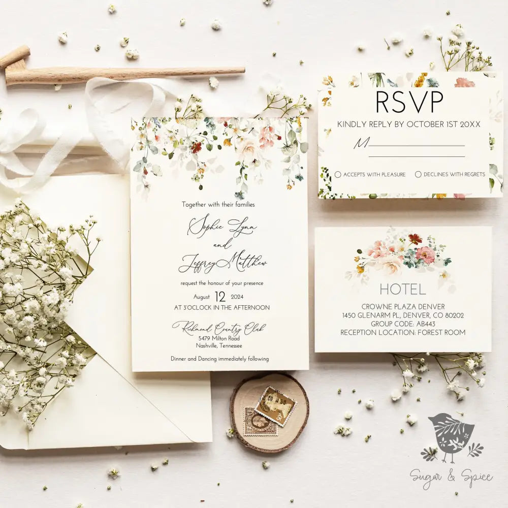 Watercolor Wildflower Wedding Invitation Suite - Premium from Sugar and Spice Invitations - Just $2.15! Shop now at Sugar and Spice Paper