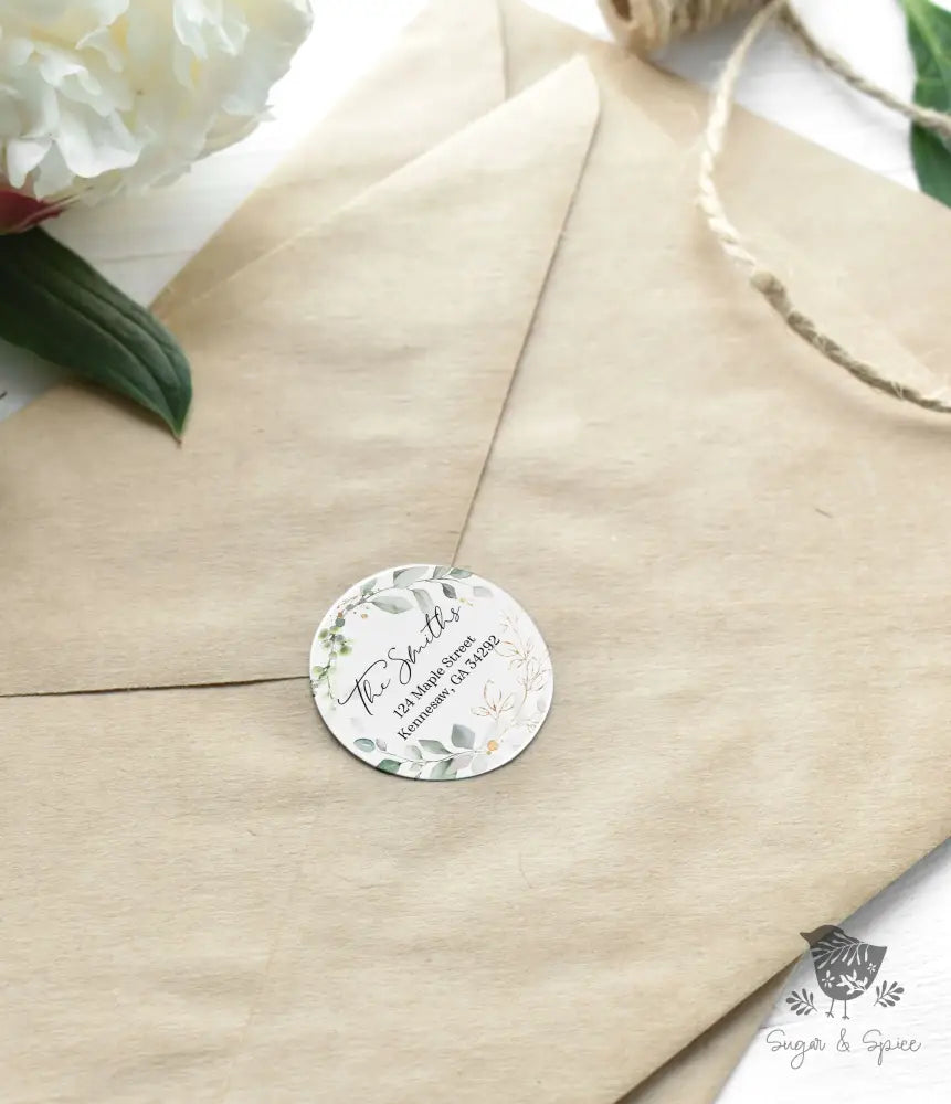 Wedding Gold Greenery Watercolor Return Address Sticker - Premium  from Sugar and Spice Invitations - Just $9.95! Shop now at Sugar and Spice Paper