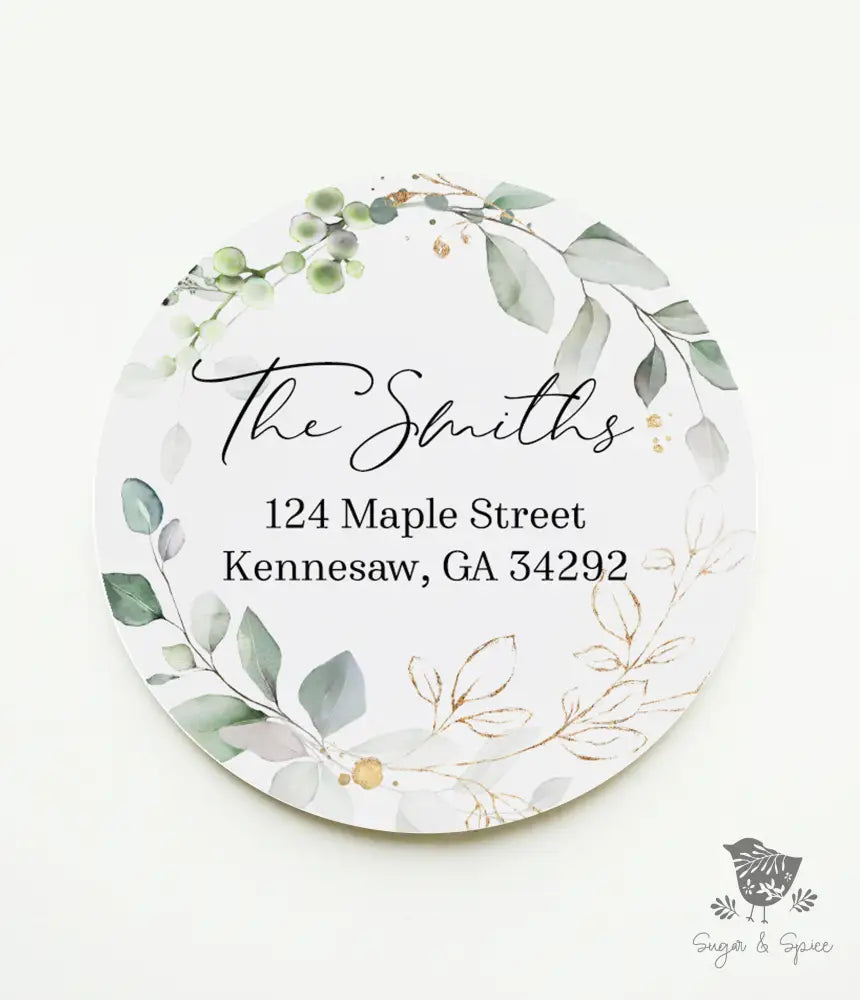 Wedding Gold Greenery Watercolor Return Address Sticker - Premium  from Sugar and Spice Invitations - Just $9.95! Shop now at Sugar and Spice Paper