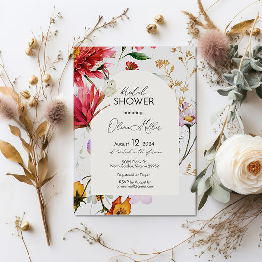 Wildflower Arch Bridal Shower Invitation