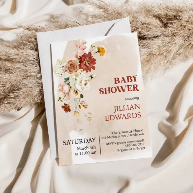 Wildflower Baby Shower Invitation - Premium Paper & Party Supplies > Paper > Invitations & Announcements > Invitations from Sugar and Spice Invitations - Just $1.95! Shop now at Sugar and Spice Paper