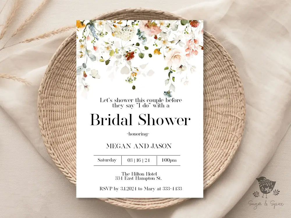 Wildflower Spring Floral Bridal Shower Invitation - Premium  from Sugar and Spice Invitations - Just $1.95! Shop now at Sugar and Spice Paper
