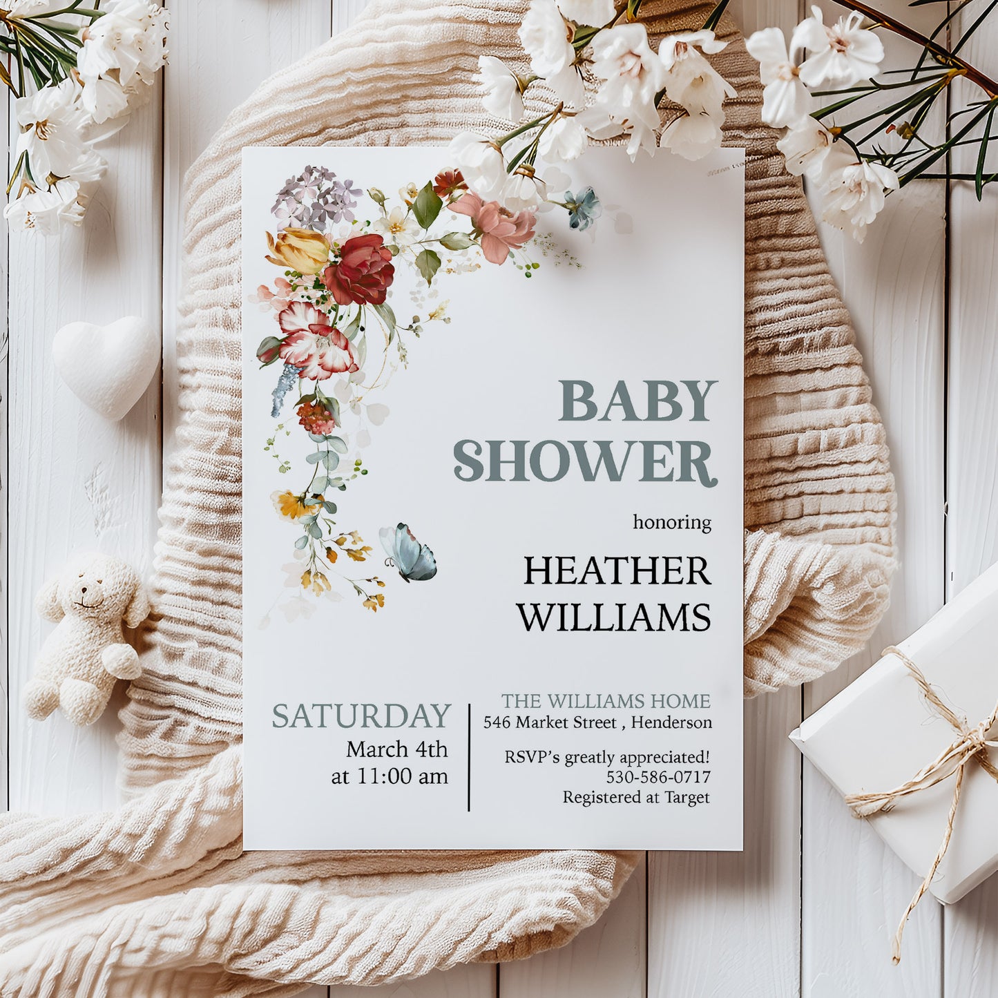 Wildflowers Boho Baby Shower Invitation