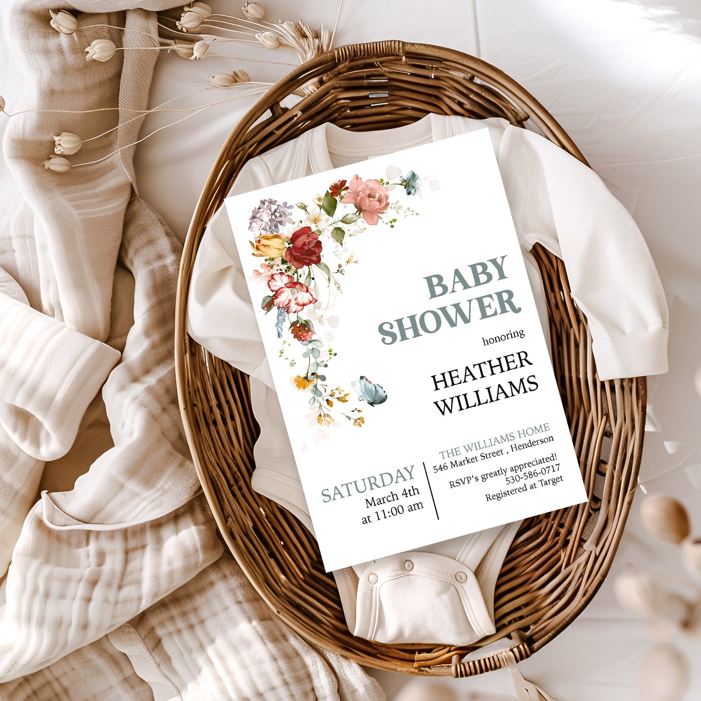 Wildflowers Boho Baby Shower Invitation
