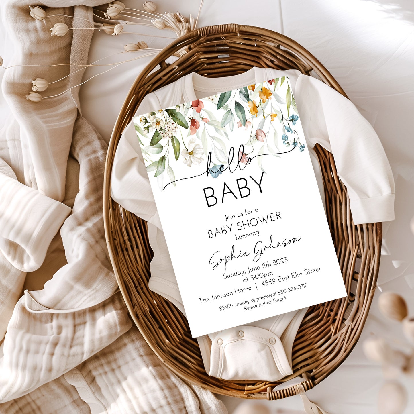 Wildflower Hello Baby Shower Invitation