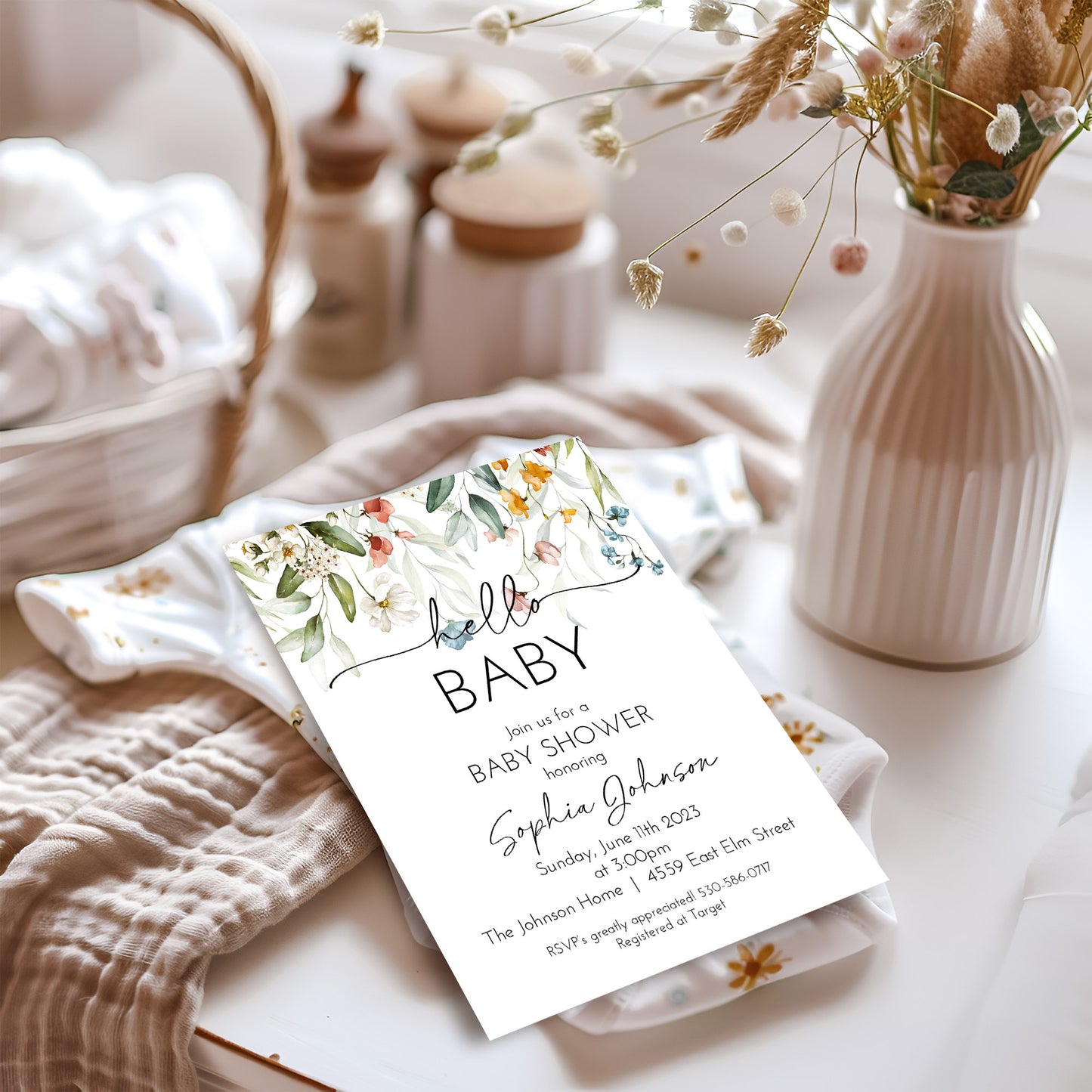 Wildflower Hello Baby Shower Invitation