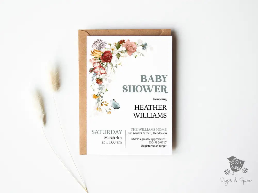 Wildflowers Boho Baby Shower Invitation - Premium from Sugar and Spice Invitations - Just $1.95! Shop now at Sugar and Spice Paper
