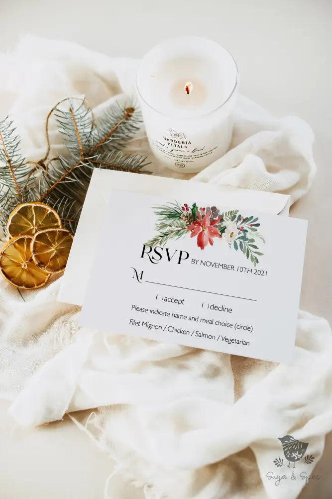 Winter Christmas Floral Wedding Invitation - Premium Invitation from Sugar and Spice Invitations - Just $4.98! Shop now at Sugar and Spice Paper