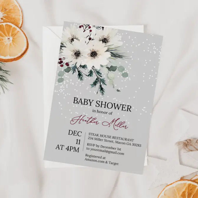 Winter Elegant Snow Baby Shower Invitation - Premium from Sugar and Spice Invitations - Just $1.95! Shop now at Sugar and Spice Paper