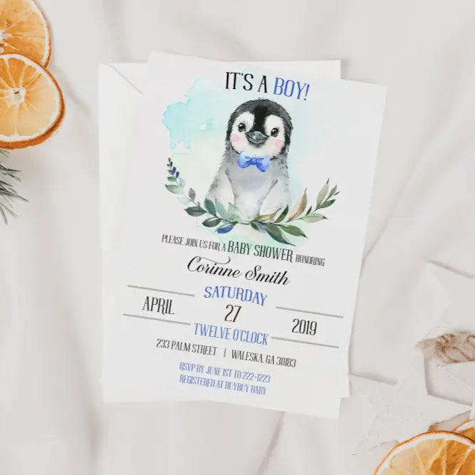 Winter Penguin Baby Shower Invitation - Premium from Sugar and Spice Invitations - Just $1.95! Shop now at Sugar and Spice Paper