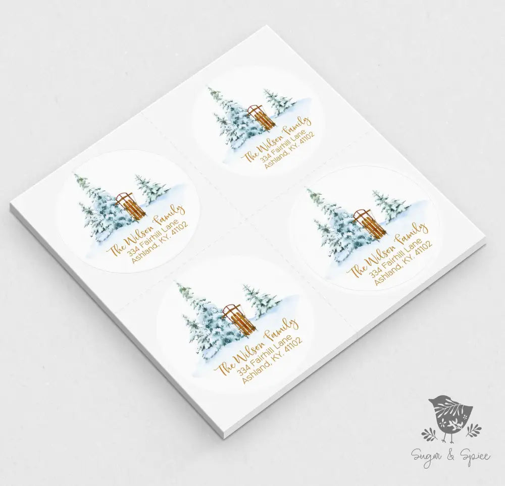 Winter Snow and Sled Return Address Sticker - Premium  from Sugar and Spice Invitations - Just $9.95! Shop now at Sugar and Spice Paper