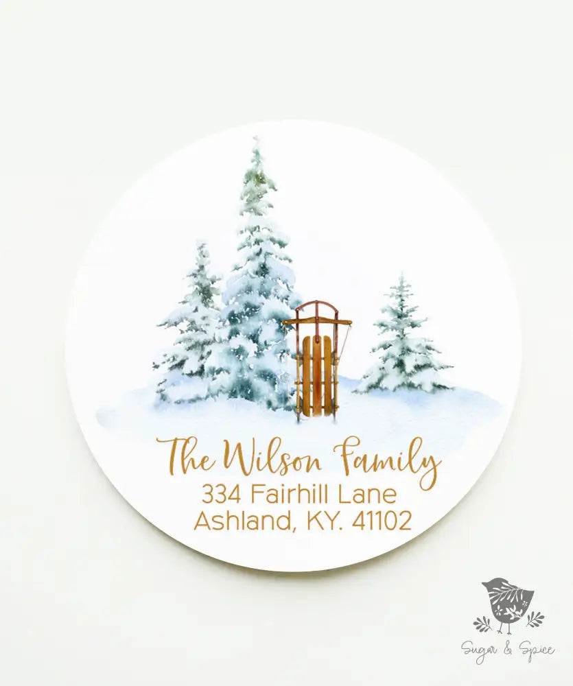 Winter Snow and Sled Return Address Sticker - Premium  from Sugar and Spice Invitations - Just $9.95! Shop now at Sugar and Spice Paper