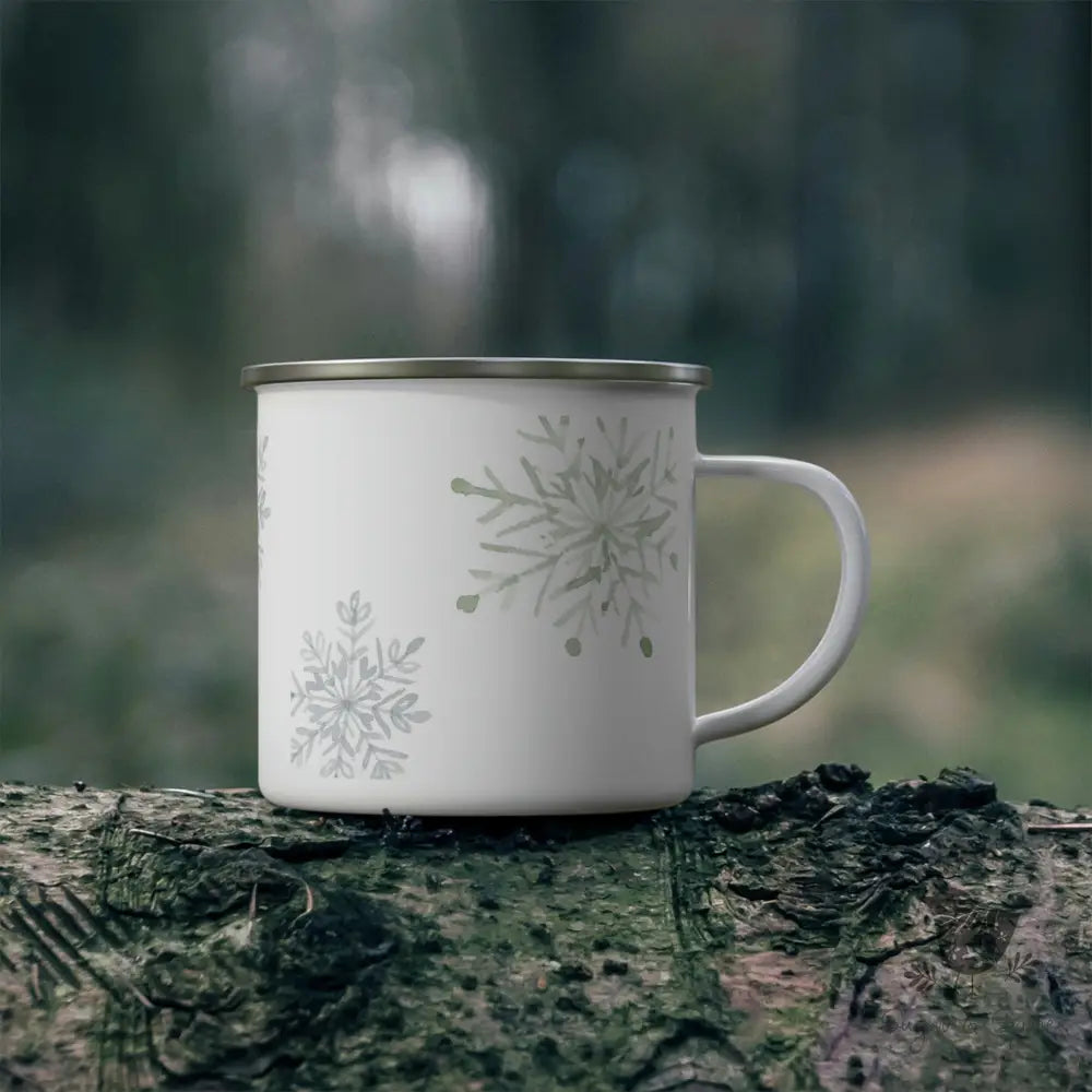 Winter Snowflake Enamel Camping Mug - Premium Mug from Printify - Just $18! Shop now at Sugar and Spice Paper