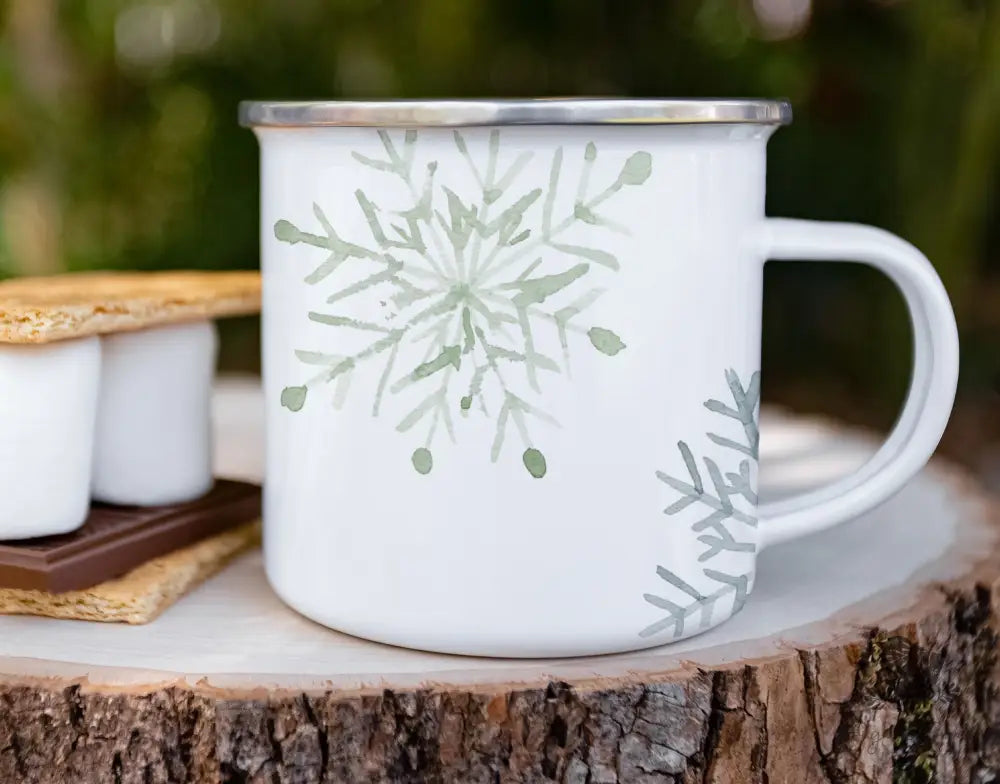 Winter Snowflake Enamel Camping Mug - Premium Mug from Printify - Just $18! Shop now at Sugar and Spice Paper