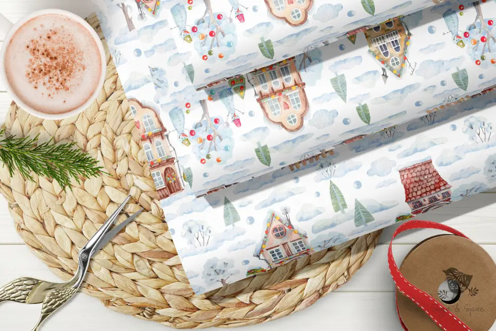 Winter Village Houses Wrapping Paper - Premium Craft Supplies & Tools > Party & Gifting > Packaging & Wrapping from Sugar and Spice Invitations - Just $26.10! Shop now at Sugar and Spice Paper