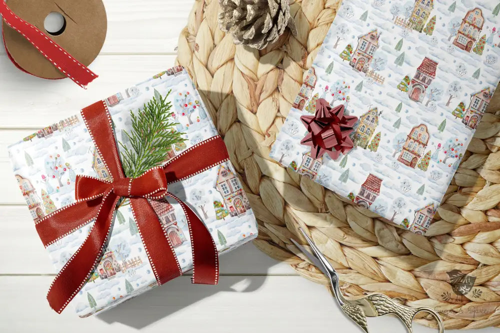 Winter Village Houses Wrapping Paper - Premium Craft Supplies & Tools > Party & Gifting > Packaging & Wrapping from Sugar and Spice Invitations - Just $26.10! Shop now at Sugar and Spice Paper