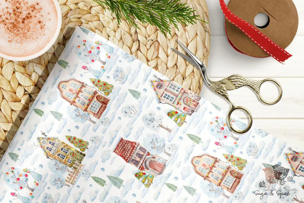 Winter Village Houses Wrapping Paper - Premium Craft Supplies & Tools > Party & Gifting > Packaging & Wrapping from Sugar and Spice Invitations - Just $26.10! Shop now at Sugar and Spice Paper
