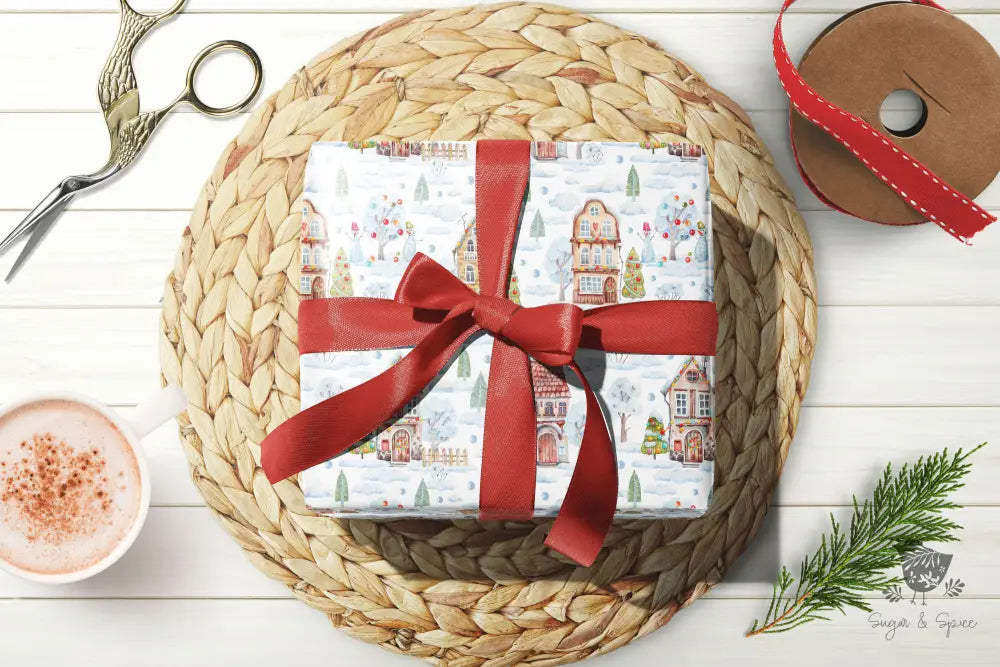 Winter Village Houses Wrapping Paper - Premium Craft Supplies & Tools > Party & Gifting > Packaging & Wrapping from Sugar and Spice Invitations - Just $26.10! Shop now at Sugar and Spice Paper