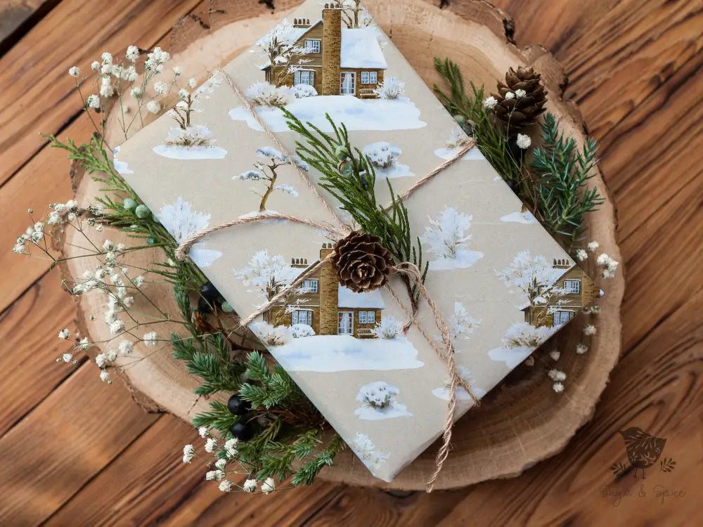 Winter Woodland Cabin Wrapping Paper - Premium Craft Supplies & Tools > Party & Gifting > Packaging & Wrapping from Sugar and Spice Invitations - Just $26.10! Shop now at Sugar and Spice Paper