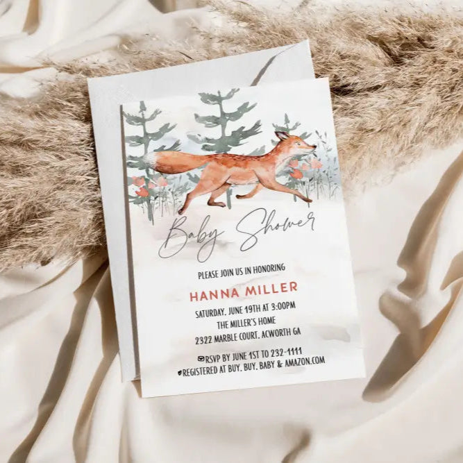 Woodland Fox Baby Shower Invitation - Premium from Sugar and Spice Invitations - Just $1.95! Shop now at Sugar and Spice Paper