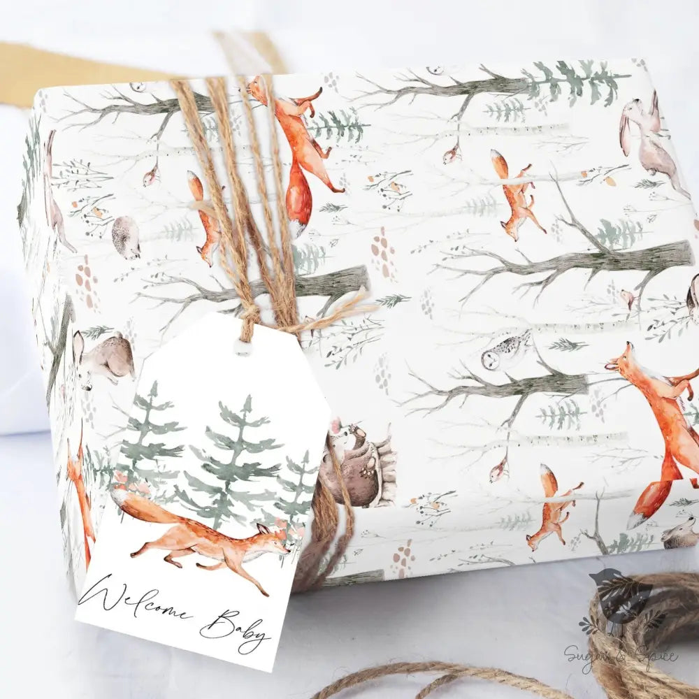 Woodland Fox White Wrapping Paper - Premium Craft Supplies & Tools > Party & Gifting > Packaging & Wrapping from Sugar and Spice Invitations - Just $29! Shop now at Sugar and Spice Paper