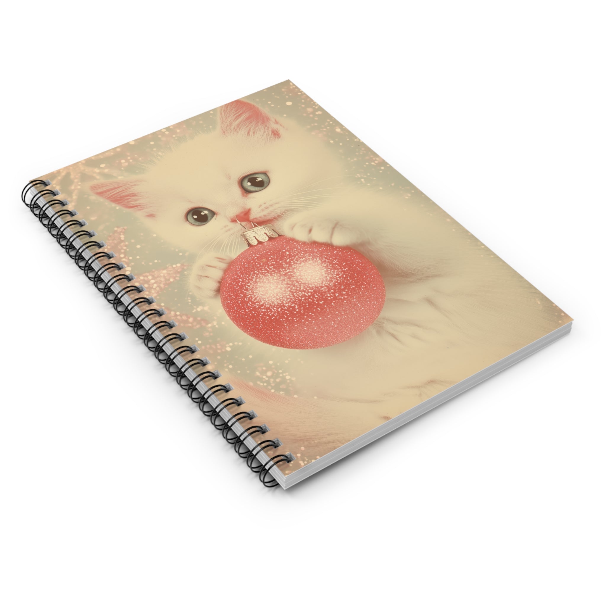 Pink Glitter and Kitten Christmas Spiral Notebook