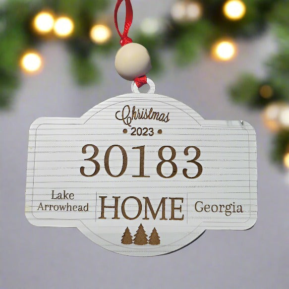 Rustic Zip Code Custom Christmas Ornament