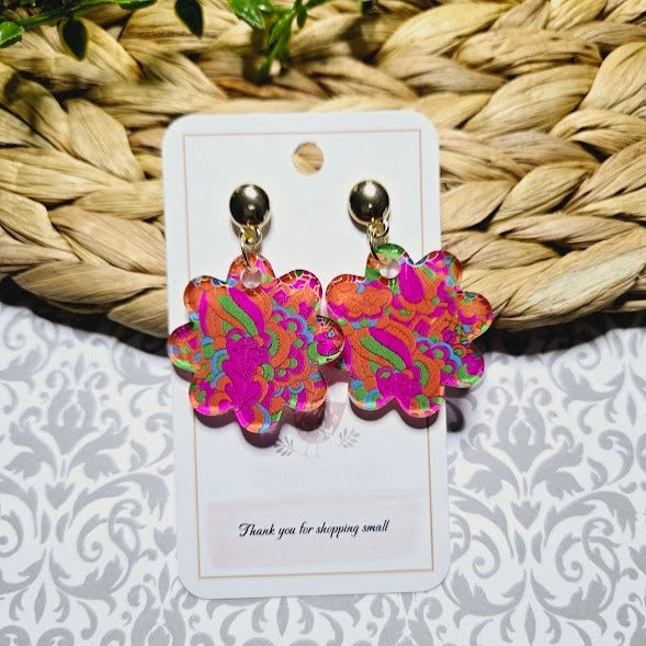 Pink and Orange Retro 1970 Flower Acrylic Earrings